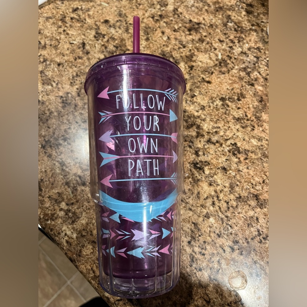 Follow Your Own Path water tumbler cup with straw